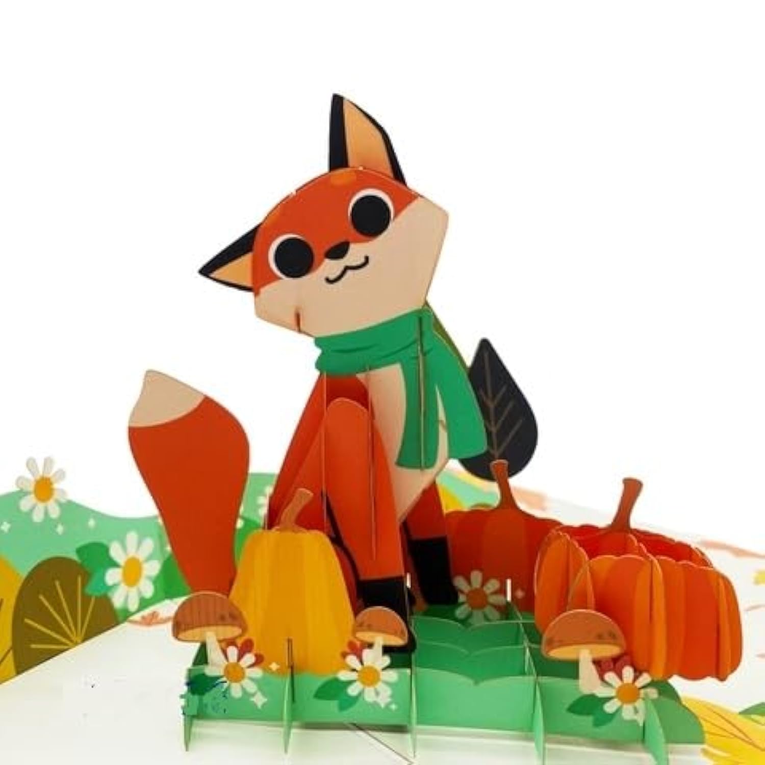 Autumn Fox 3D Pop-Up Greeting Card – Fall Themed Card With Pumpkins & Leaves – Cute Woodland Animal Pop-Up Card For Kids, Adults, Birthdays, Thanksgiving, A41