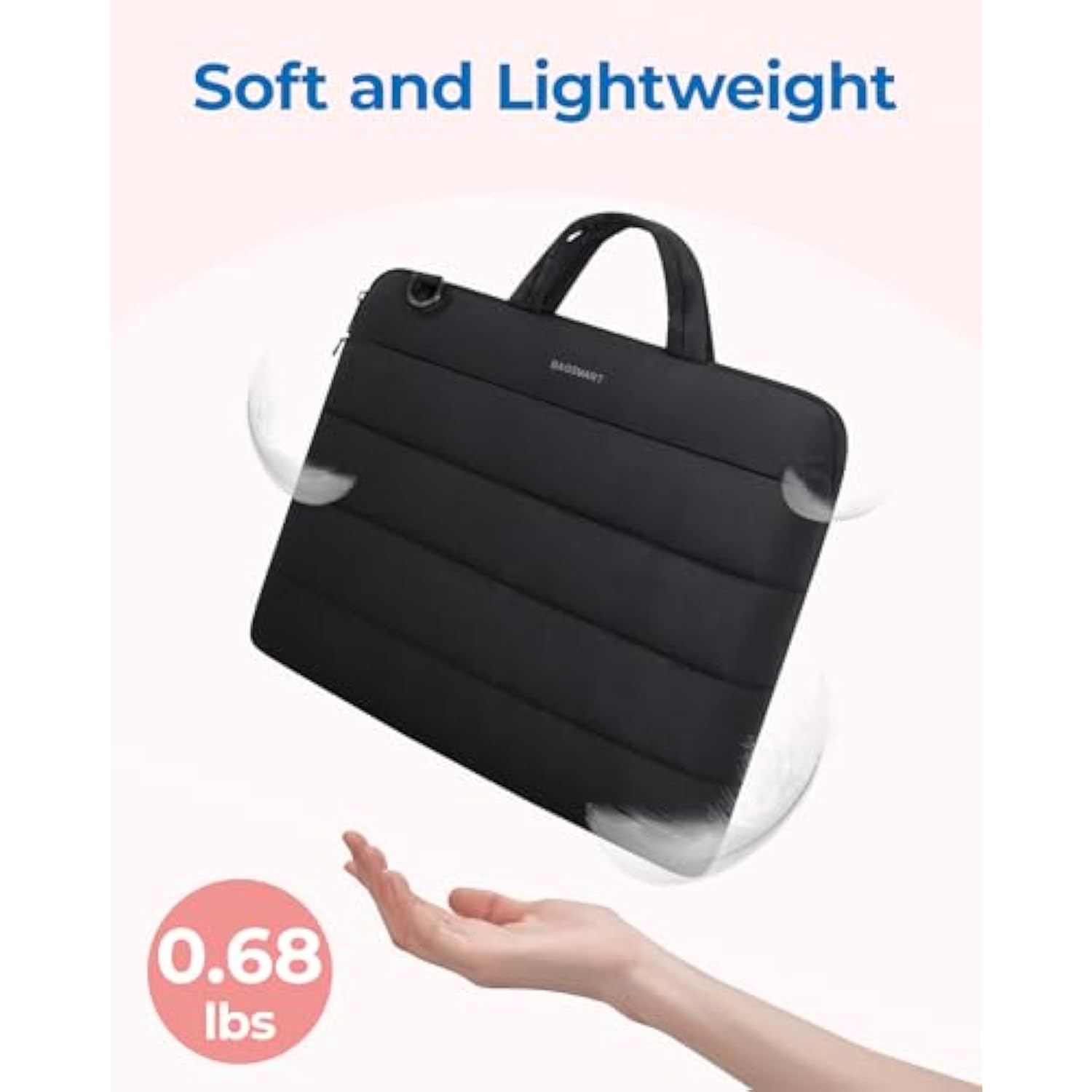 BAGSMART 15-16 inch Laptop Sleeve Bag with Strap, Puffy Padded Laptop Case with Pocket, Portable MacBook Air/Pro 15 inch Case for Women, Repellent Protective Sleeve Compatible with Dell, HP, Black