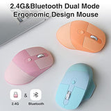 Ergonomic 2.4G & Bluetooth Dual Mode Wireless Mouse With Pu Cover, Soundless Keys, Candy Colors, Compatible With Notebook, Pc, Tablet, Smartphone (Milk Tea)