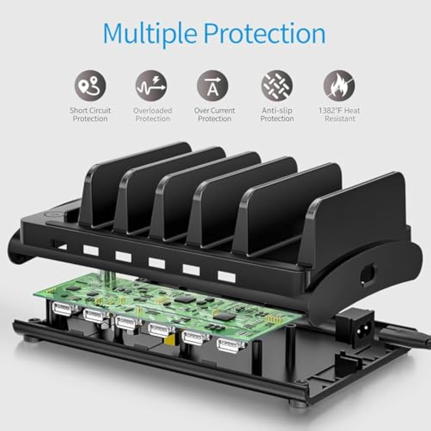 Charging Station For Multiple Devices, 60W 6 Ports Multi Charger Station For Iphone, Ipad, Cell Phone, Tablets, And Other Electronics (6 Ports-Black)