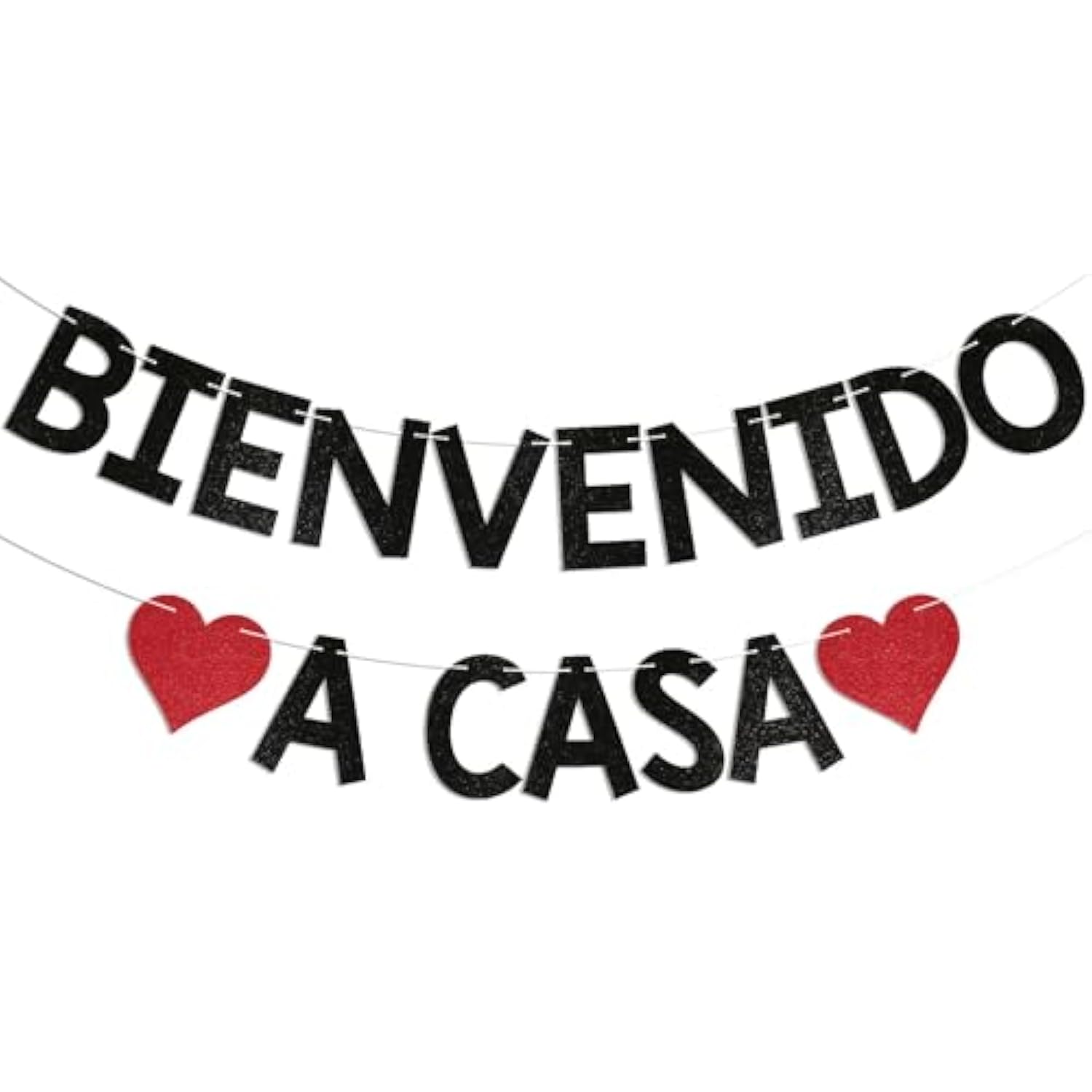 Bienvenido A Casa Banner - Spanish Welcome Home Banner, Welcome Home Decorations, Homecoming Party Decorations Black Glitter