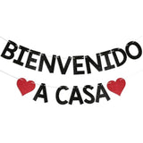 Bienvenido A Casa Banner - Spanish Welcome Home Banner, Welcome Home Decorations, Homecoming Party Decorations Black Glitter