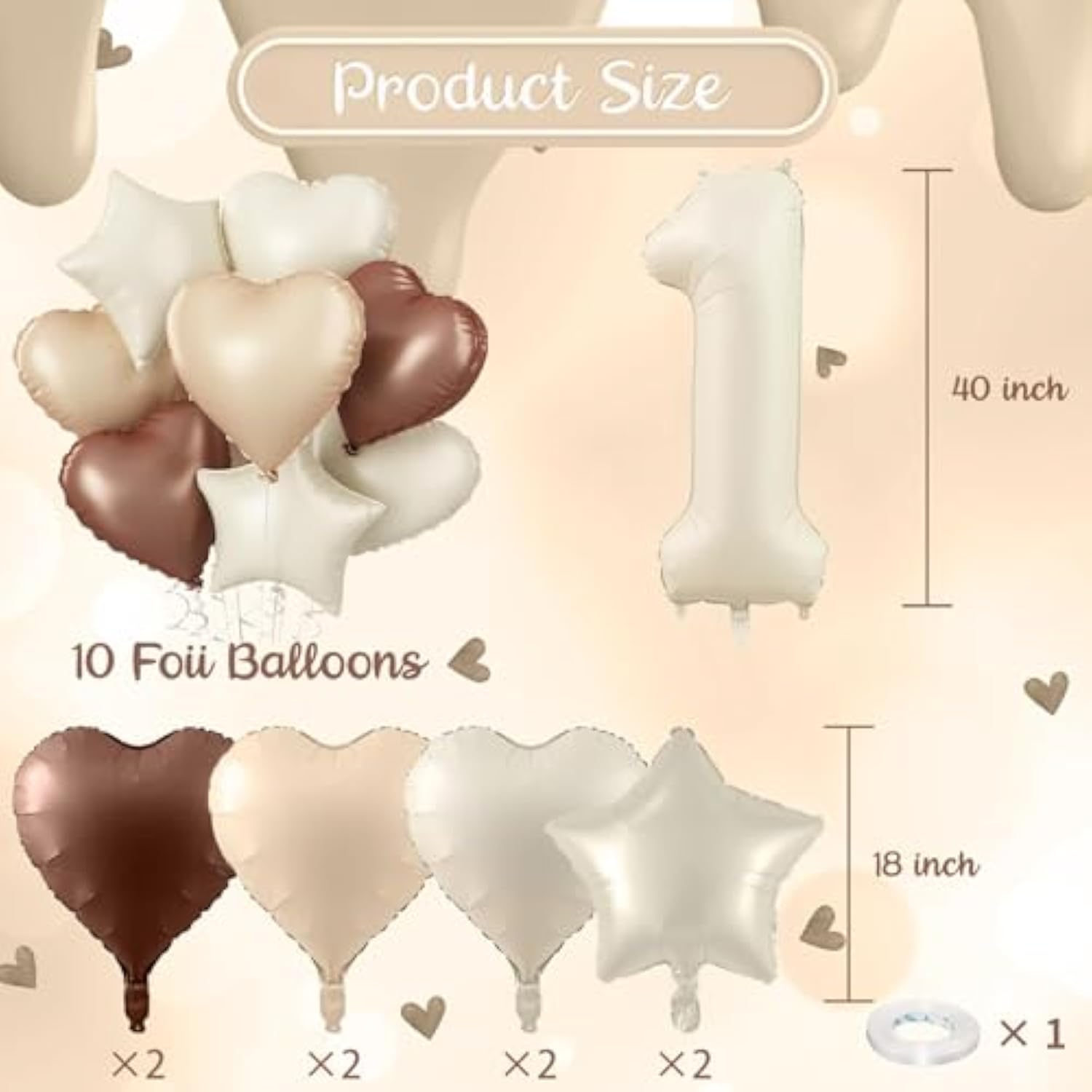 12Th Birthday Balloons For Girls, Large Foil Beige Cream Sand White Neutral 12 Balloon, Nude Tan Apricot Brown Helium Heart Star Balloon For Kids Birthday Wedding Anniversary Party Boho Decoration