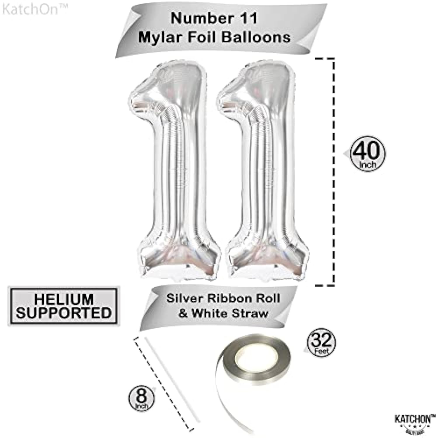 , Silver Number 11 Balloon - Giant, 40 Inch | 11 Birthday Balloon For 11Th Birthday Decorations For Boys & Girls