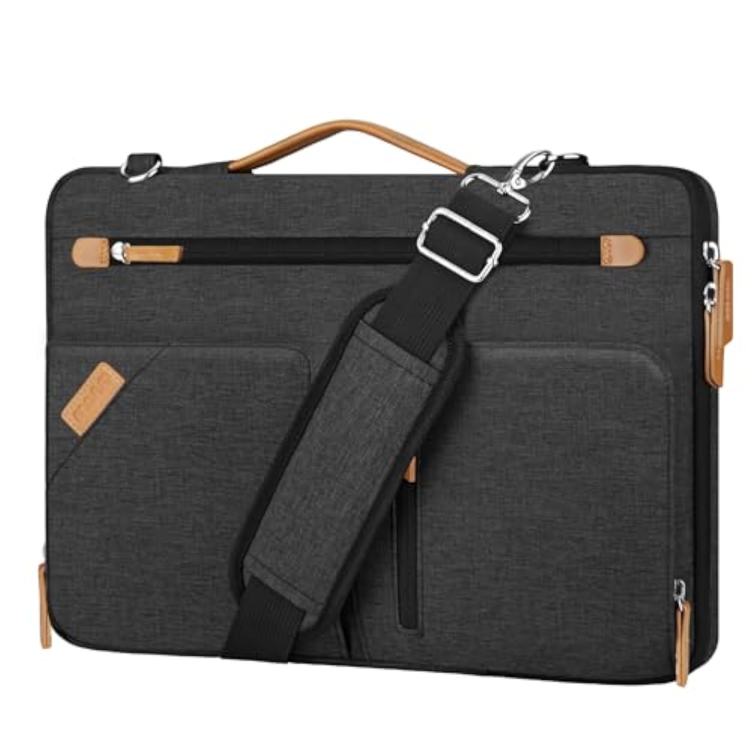 MOSISO 360 Protective Laptop Shoulder Bag, 15-15.6 inch Computer Bags Compatible with MacBook Pro 16, HP, Dell, Lenovo, Asus Notebook, Side Open Messenger Bag with 4 Accessory Pockets & Belt, Black