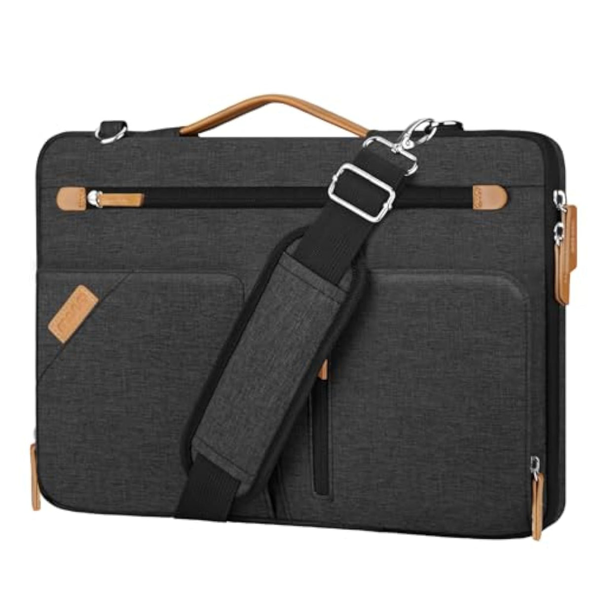 MOSISO 360 Protective Laptop Shoulder Bag, 15-15.6 inch Computer Bags Compatible with MacBook Pro 16, HP, Dell, Lenovo, Asus Notebook, Side Open Messenger Bag with 4 Accessory Pockets & Belt, Black