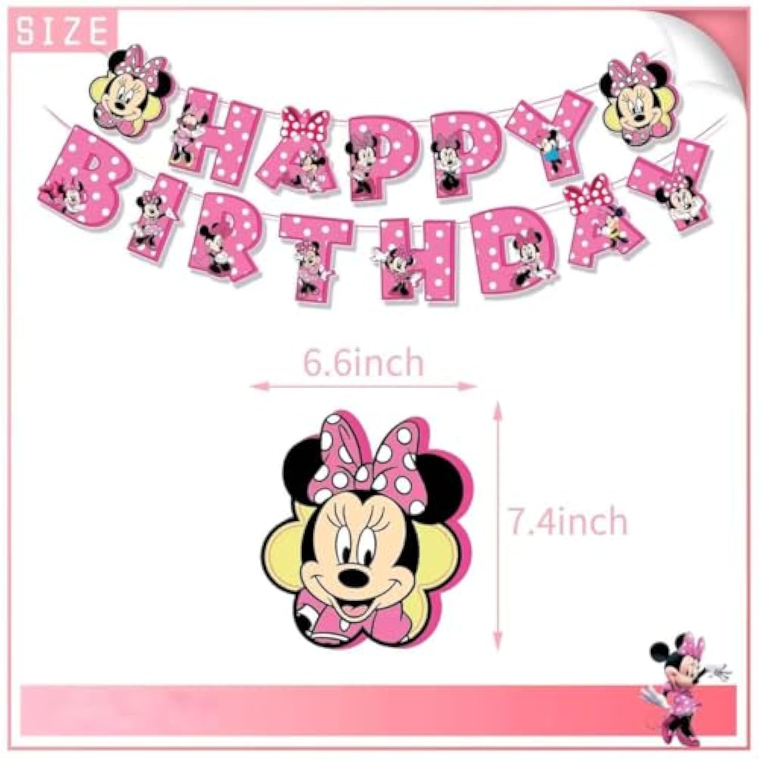 62 Psc For Minnie Birthday Party Supplies Set, Pink Theme, With Banner, Plates, Cups, Utensils, Napkins, Tablecloth