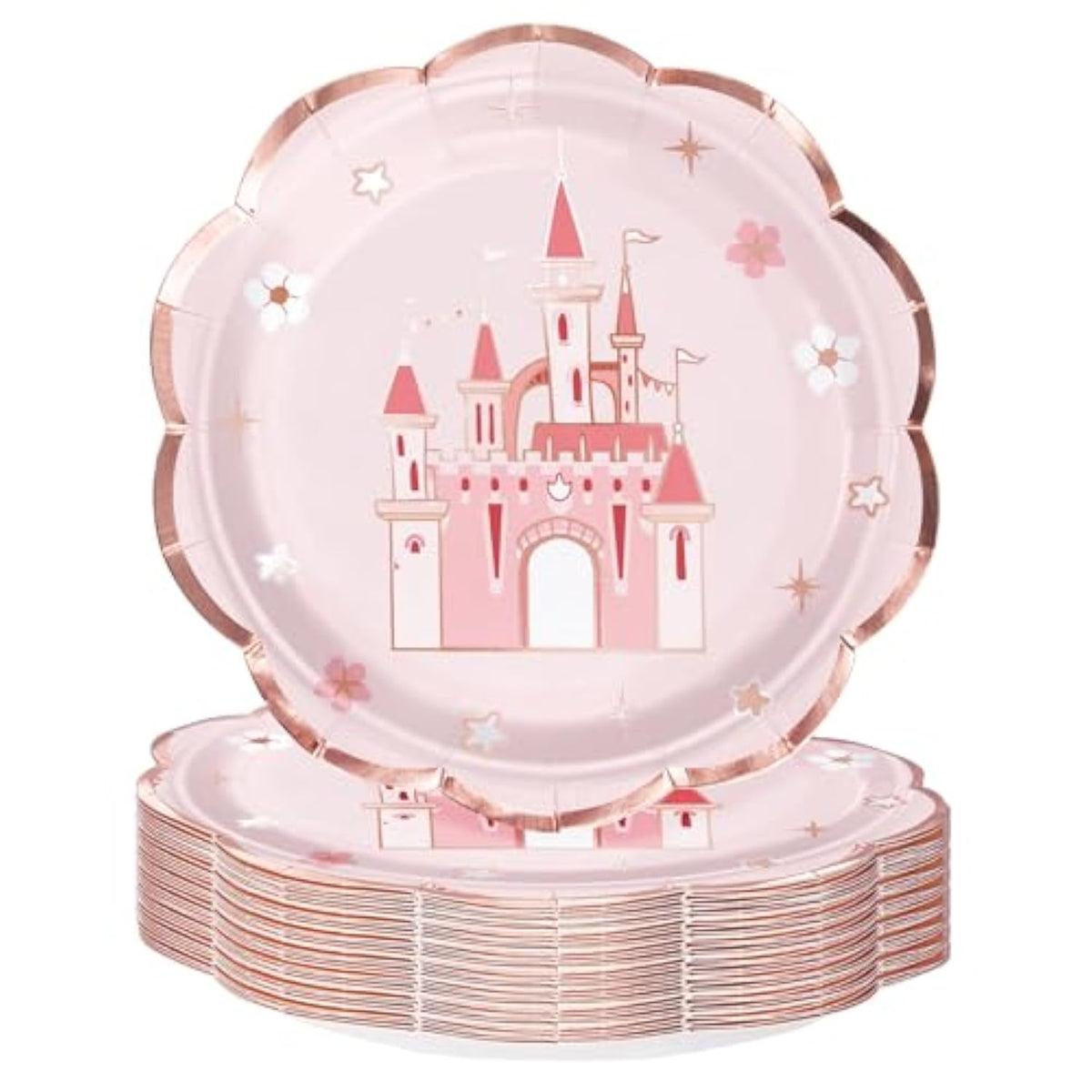 25Pcs Pink Princess Castle Plates – 9" Disposable Party Tableware Set