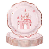 25Pcs Pink Princess Castle Plates – 9" Disposable Party Tableware Set