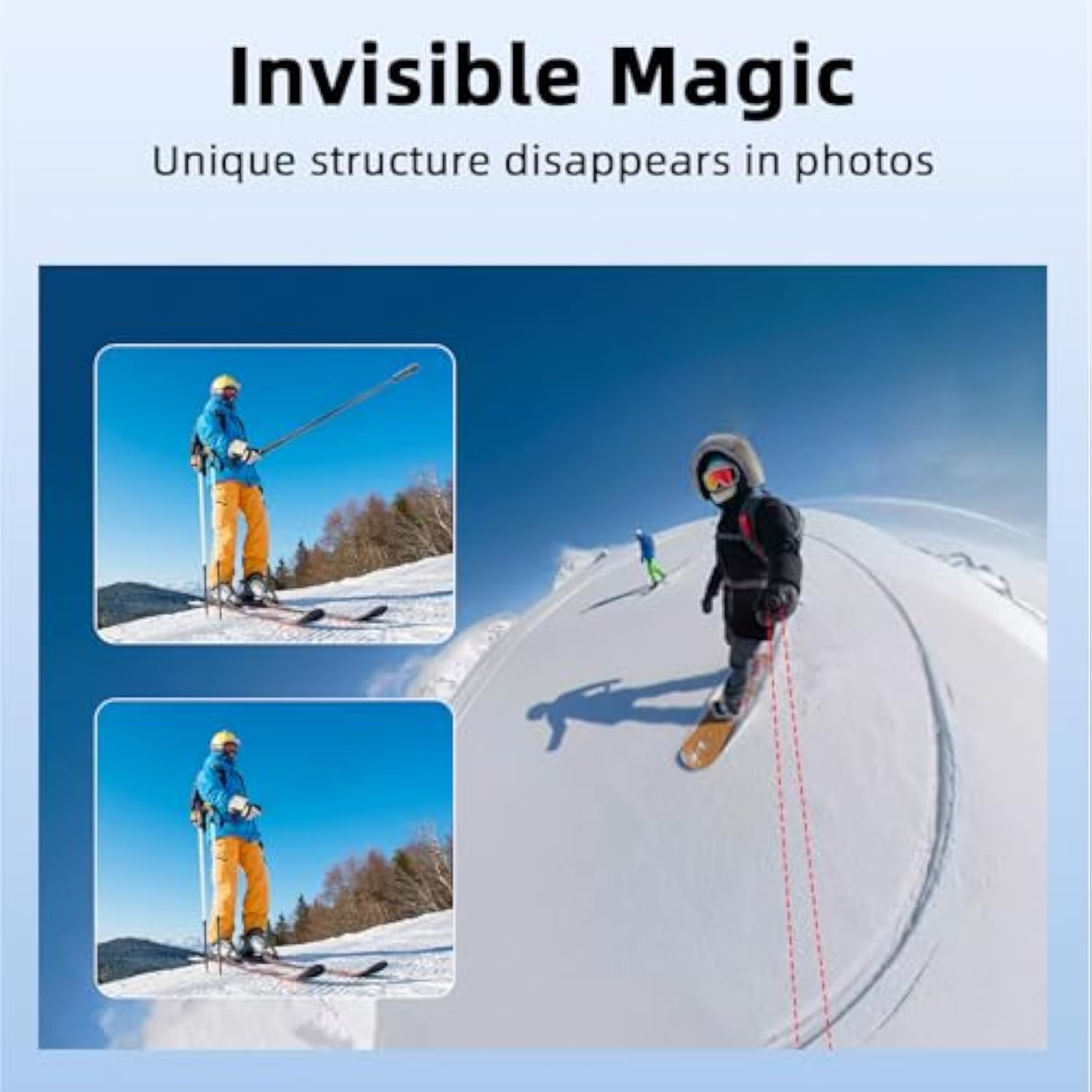 53" Invisible Selfie Stick For Insta360 X5 X4, Extended Monopod Pole Heavy Duty Solid Compact For Dji Osmo 360, For Insta 360 X5 X4 X3 X2 X Accessories (With Go Pro Adapter And Wrist Strap)