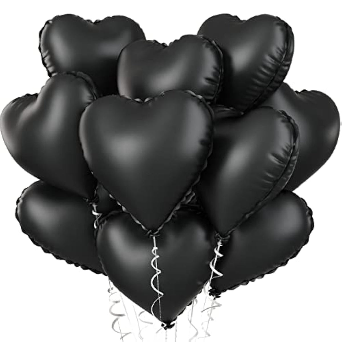 10Pcs Black Heart Foil Balloons - 18" Metallic for Halloween, Valentine’s, Wedding & Birthday