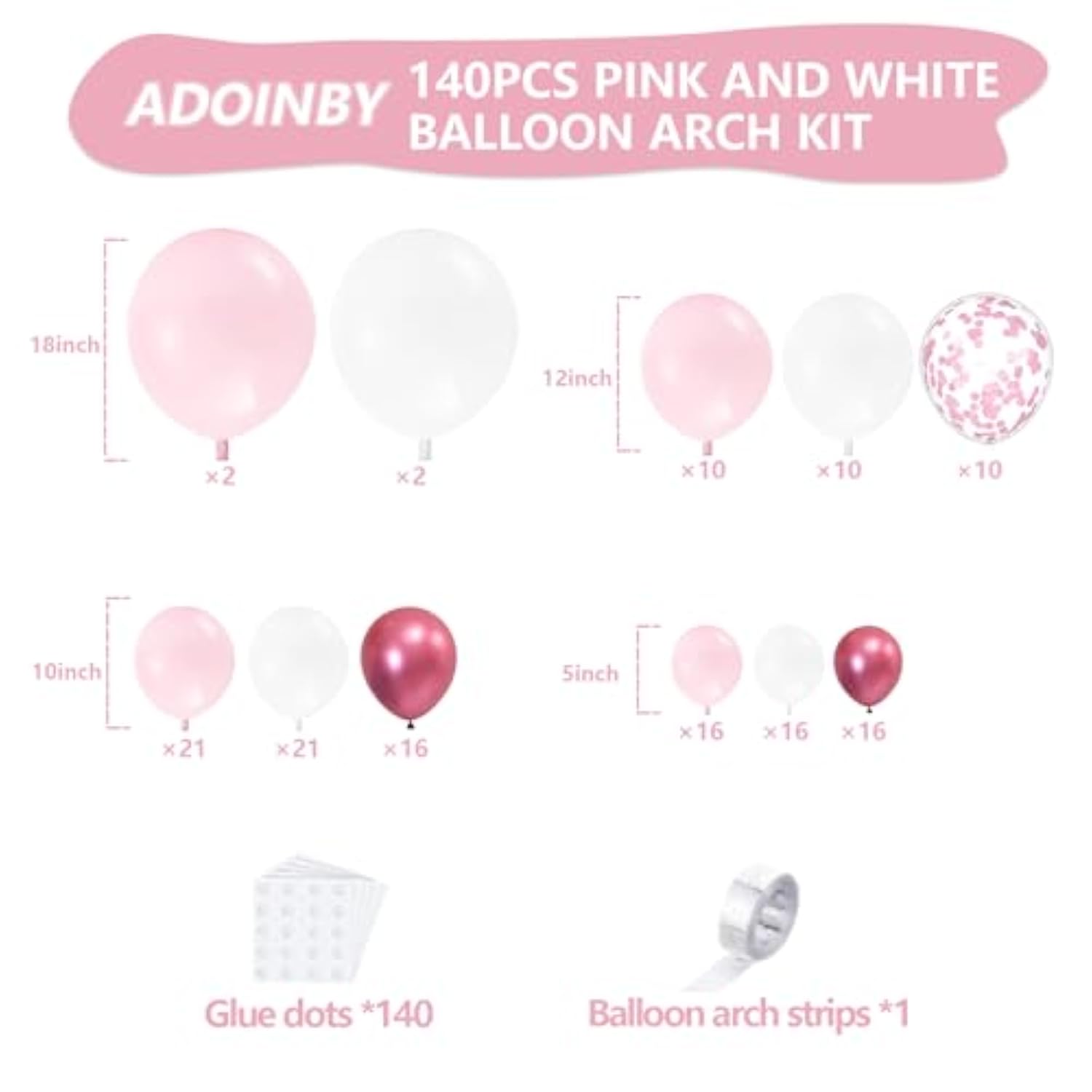 Pink Balloon Garland Kit 140pcs Pastel, Metallic & Confetti Balloons for Party Decorations