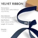Navy Blue Velvet Ribbon 3/8'' 25 Yards For Christmas Tree, Gift Wrapping, Flower Bouquet, Wreath Decorations, Bow Making