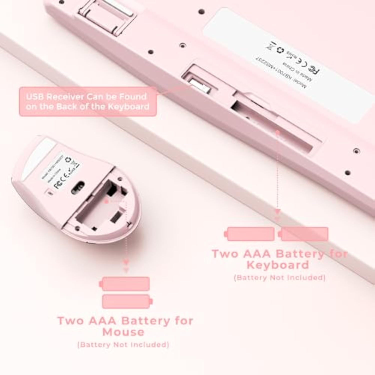 Wireless Keyboard And Mouse - Ergonomic Keyboard And Mouse Combo Full Size Keyboard Cordless With Palm Wrist Rest Ergonomic Mouse Wireless For Windows Computers Laptops - Pink