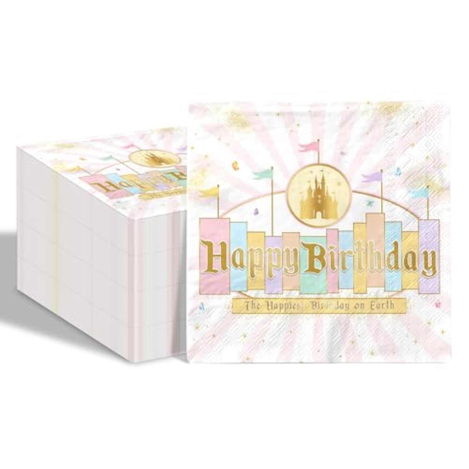 80 Pcs Princess Castle Birthday Paper Napkins Happiest Birthday On Earth Disposable Napkins Pink Pastel Rainbow Castle Napkins For Girls Birthday Party Supplies Table Decor