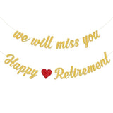 Happy Retirement Banner And We Will Miss You Banner For Retirement Party Decorations(Pre-Strung)