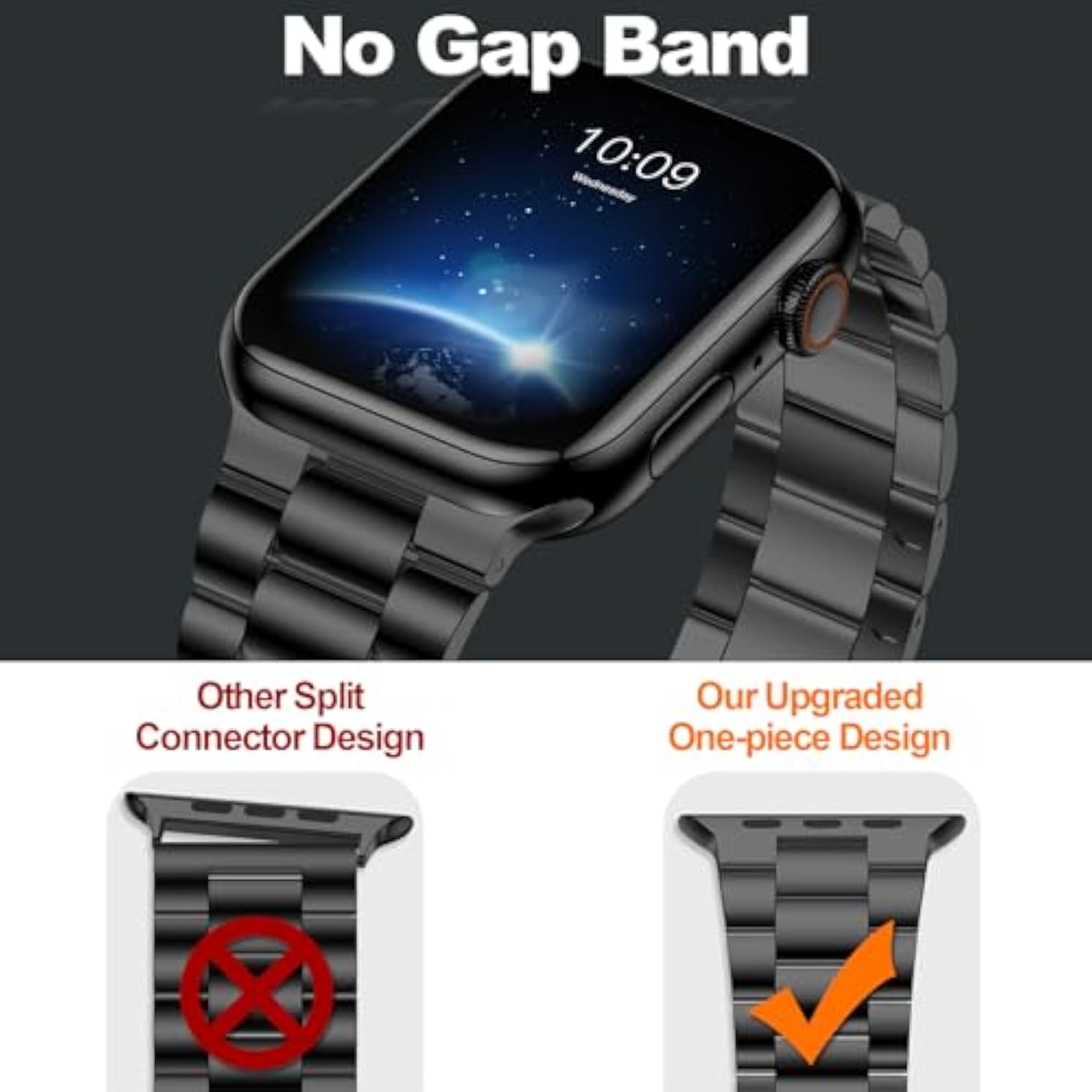 Lightweight Stainless Steel Band Designed For Apple Watch Ultra 2 & Ultra, Series 1-10, 46Mm, 45Mm, 44Mm, 42Mm, Replacement Iwatch Bands For Men & Women,Black