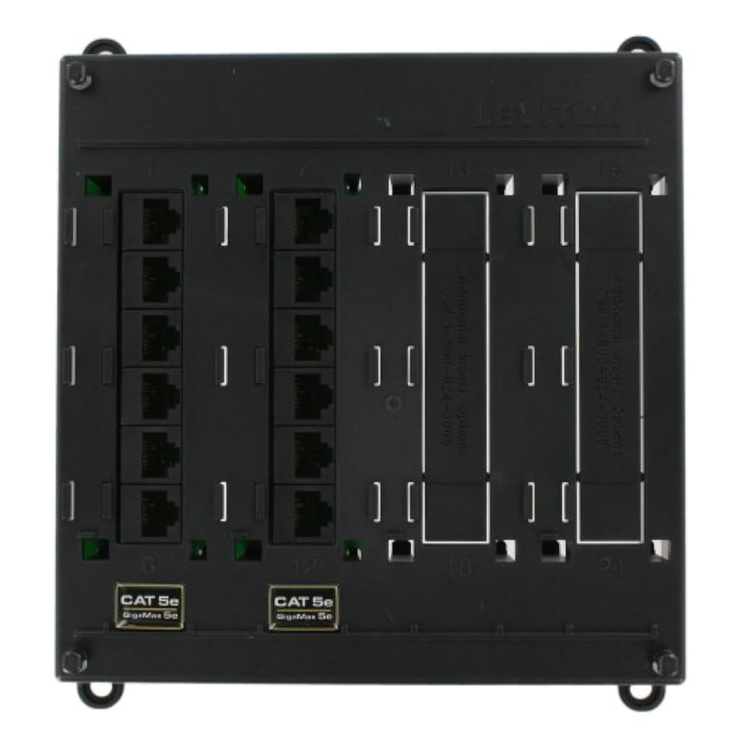 Leviton 476TM-512 Twist and Mount Patch Panel, 12 CAT 5e Ports, Black