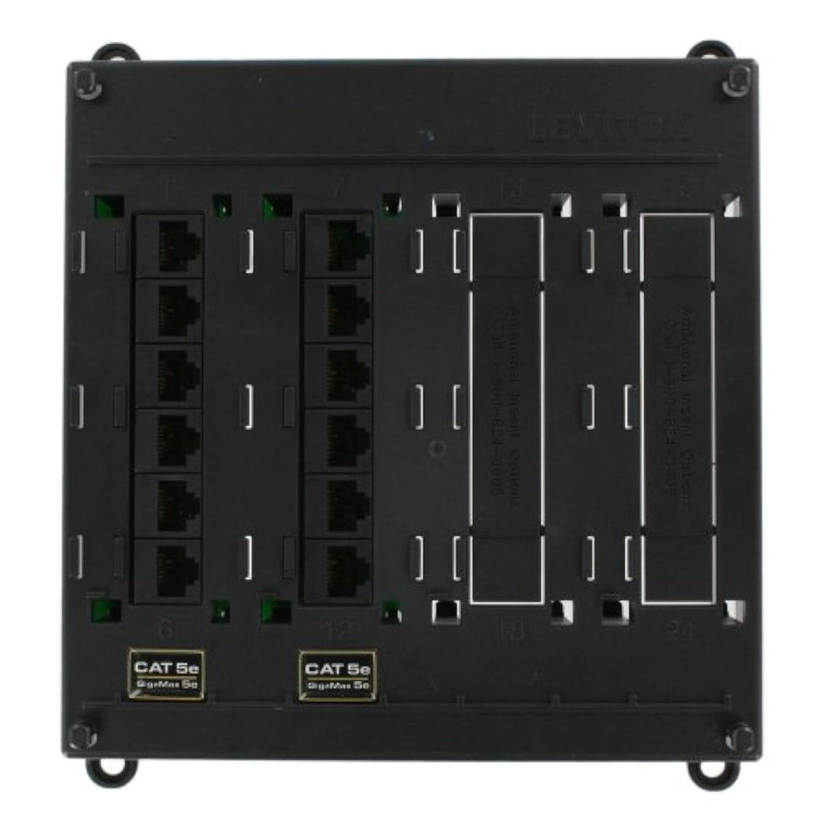 Leviton 476TM-512 Twist and Mount Patch Panel, 12 CAT 5e Ports, Black