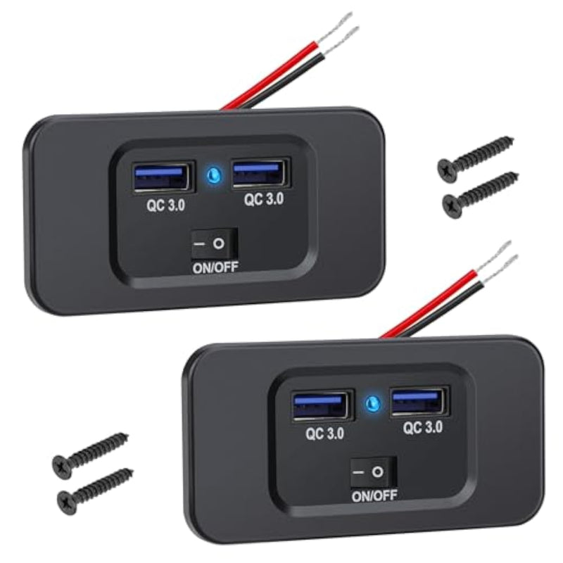Rv Usb Outlet, 36W Dual Qc3.0 Usb A Port Charger Socket Panel With Indicator & On/Off Switch For 12V/24V Car Boat, 2Pcs