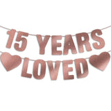 15Th Birthday Party Decorations For Girls, Pre-Strung 15 Years Loved Banner - Rose Gold Glitter, Quinceañera Decor, Happy 15 Year Old Birthday Sign Gifts For Her