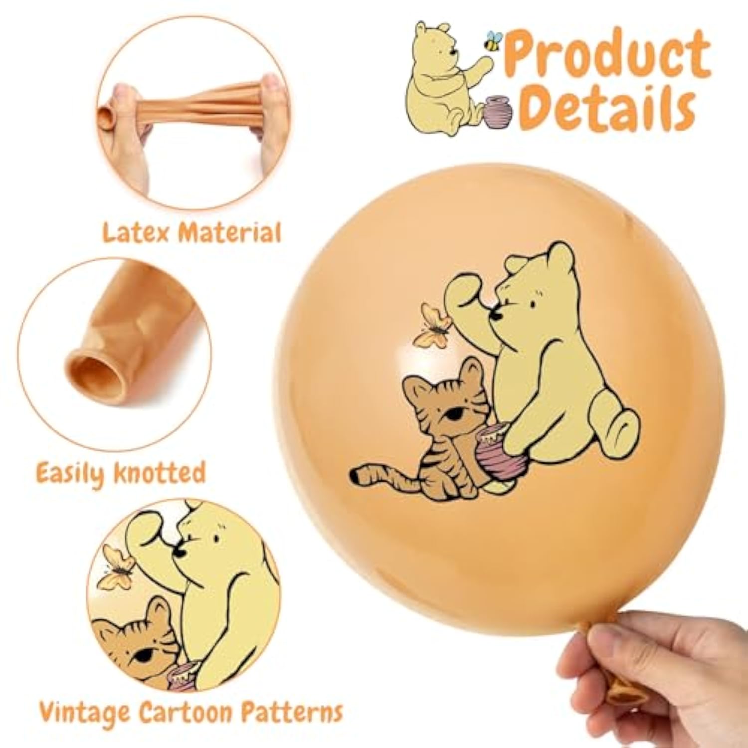 Winnie Balloons For Baby Shower Decorations, 12 Inch Cute Birthday Ballloons Classic Latex Balloon For Party Decor