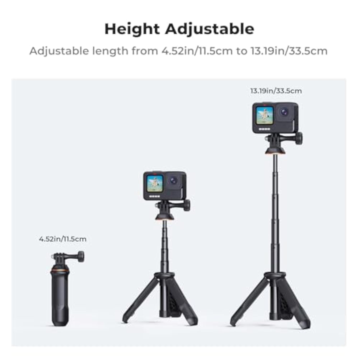 33.5Cm/13.2" Selfie Stick Tripod, Portable Vlog Handle Grip Action Camera Selfie Stick For Gopro Hero 13/12/11/10/9/8/Max, Dji Osmo Action 5/4/3/2/1. (Black)