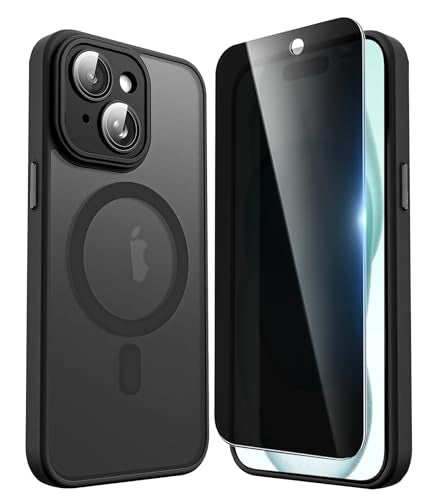 Privacy Case for iPhone 15,Magnetic iPhone 15 Phone Case with Privacy Screen Protector X2 & Camera Protector [Compatible with MagSafe],Translucent