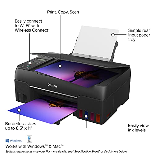 Pixma G620 Wireless Megatank Photo All-In-One Printer [Print, Copy, Scan], Black,Works With Alexa
