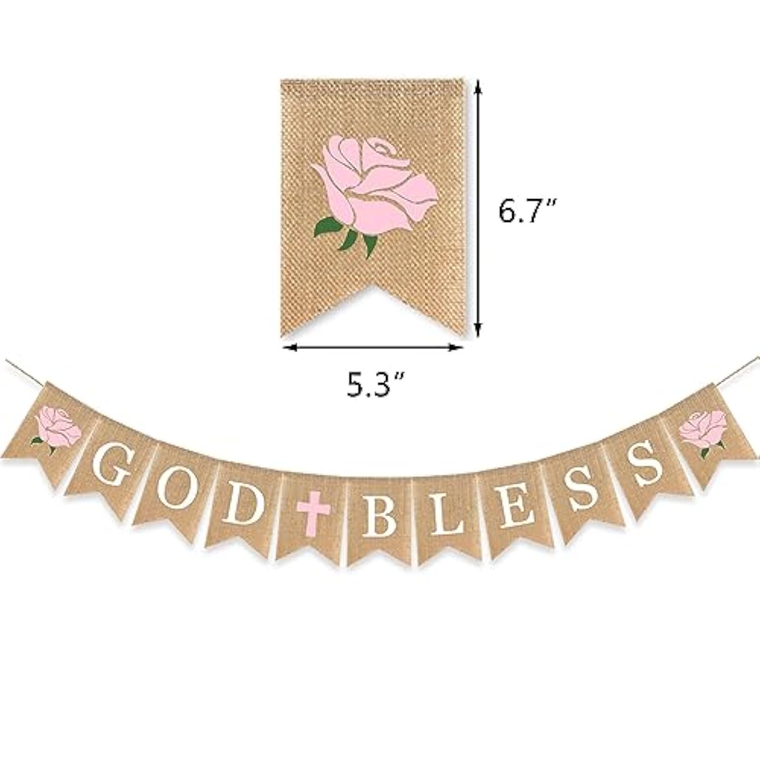 Flower God Bless Banner Baptism Burlap Garlands Girl Pink Cross Floral First Communion Christening Decoration