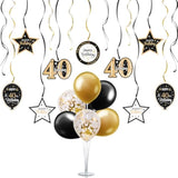 Happy 40th Birthday Decorations Gold Streamers Table Balloon Stand Kit