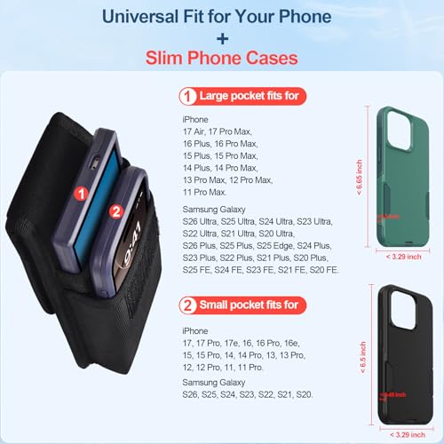 Heavy-Duty Dual Phone Holster Compatible with iPhone/ Galaxy/Google Pixel & Moto G Power - Secure Fit with Military-Grade Large Belt Clip,