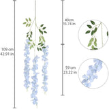 12Pack Wisteria Hanging Flowers Vines 3.6Ft Baby Blue Artificial Flowers Fake Wisteria Bushy Garland Silk Flowers Hanging Rattan String For Garden Home Wall Wedding Party Decor (Baby Blue)