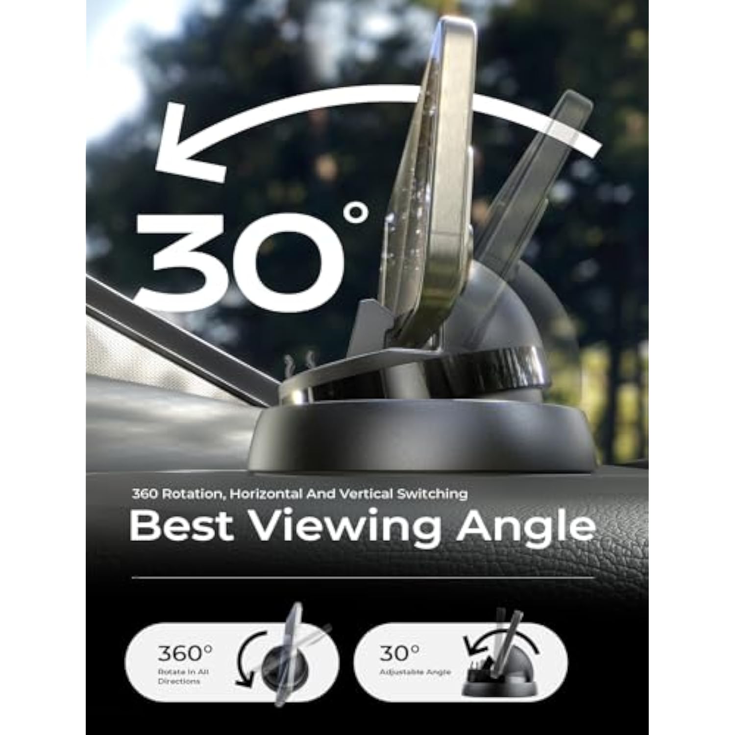 360 Dashboard Cell Phone Holder, Rotatable,360 Degree Rotating Phone Holder,Dashboard Car Phone Holder Fit For Iphone 16 Pro Max Plus/15/14/13/12/11,Samsung S24/23, All Smartphones, Black