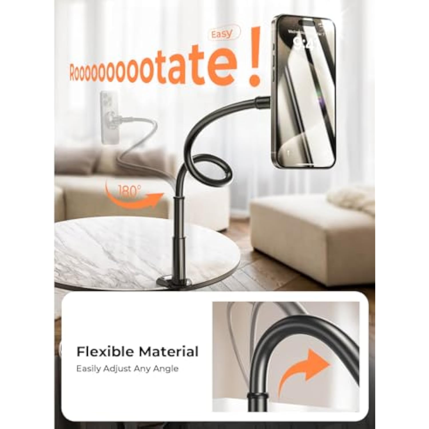 Gooseneck Phone Holder For Bed, Magsafe Stand For Iphone 16, Flexible Magnetic Adjustable Cell Phone Stand Compatible With Iphone 16 Pro 15 14 Ipad