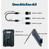 Usb Type C To C Charging And Data Transfer Cable With 3 Adapters Combination Set In Credit Card Size Case, Black