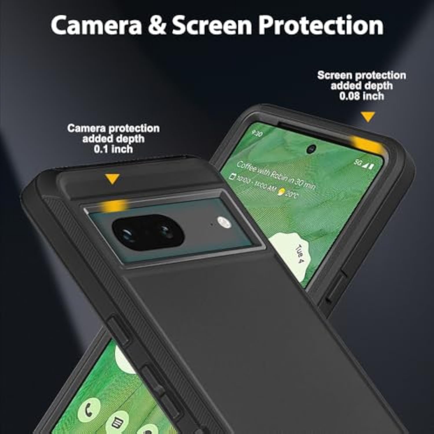 For Google Pixel 7 Case With 2Pcs Tempered Glass Screen Protector And 1Pcs Camera Lens Protector, Military Grade 3 In 1 Heavy Duty Shockproof/Drop Proof/Dust Proof Case (Black/Black)