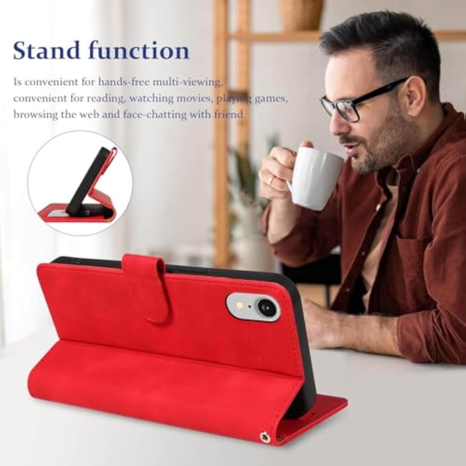 For Iphone Xr 2025 Wallet Case, Rfid Blocking 4 Card Slots Holder, Wrist Strap, Leather Shockproof Protective, Stand Folio Flip Cases Cover For Iphone Xr (Red)