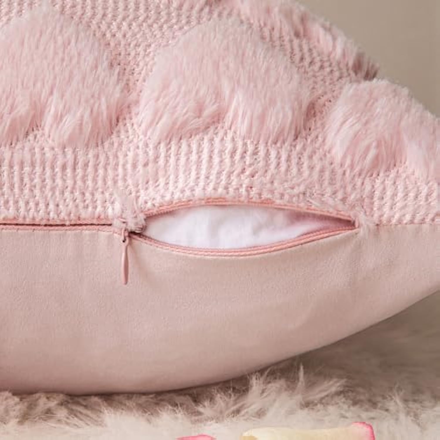 Valentines Pillow Covers 18X18 Inch Set Of 2 Valentines Day Light Pink Heart Love Decorative Cute Soft Plush Faux Fur Throw Pillows For Girl Bedroom Couch Sofa Holiday Home Decor