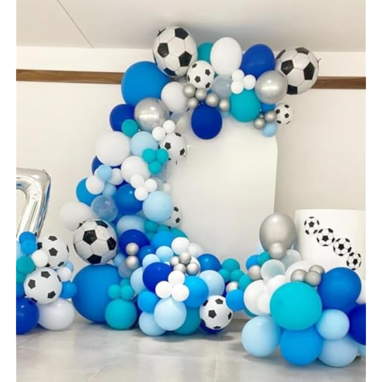 Soccer Balloon Garland Kit: Blue, White & Silver Party Decor