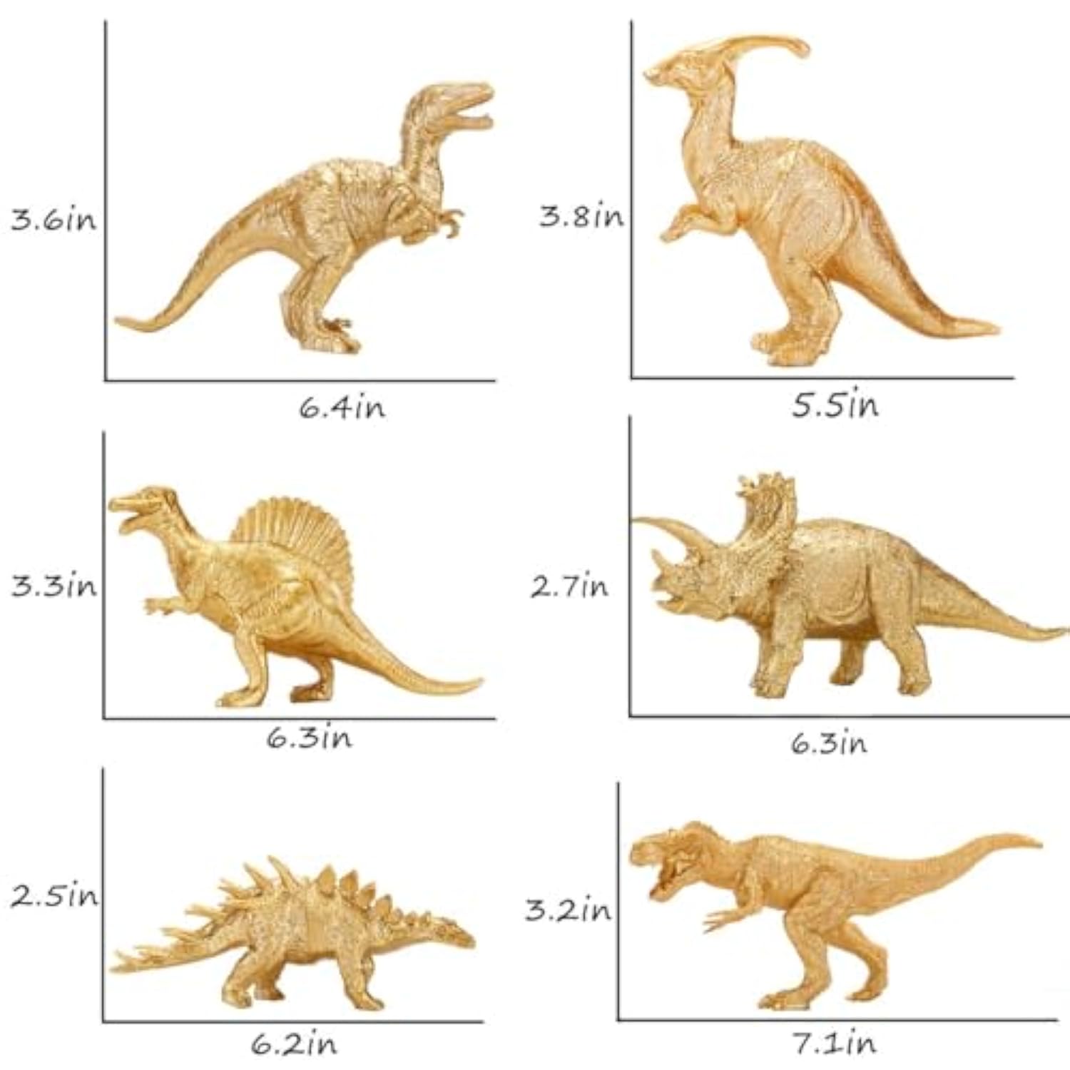 Metallic Gold Plastic Dinosaurs Figurine Toys, 12Pcs Golden Dinosaur Figures For Boys Girls, Baby Shower, Bridal Shower Decorations, Kids Dino Themed Birthday Party Supplies Cake Topper