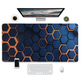 Extended Gaming Mouse Pad, Hexagon Pattern Design, Large Desk Mat 31.5 X 15.7 Inches, Navy Blue And Orange, Non-Slip Base