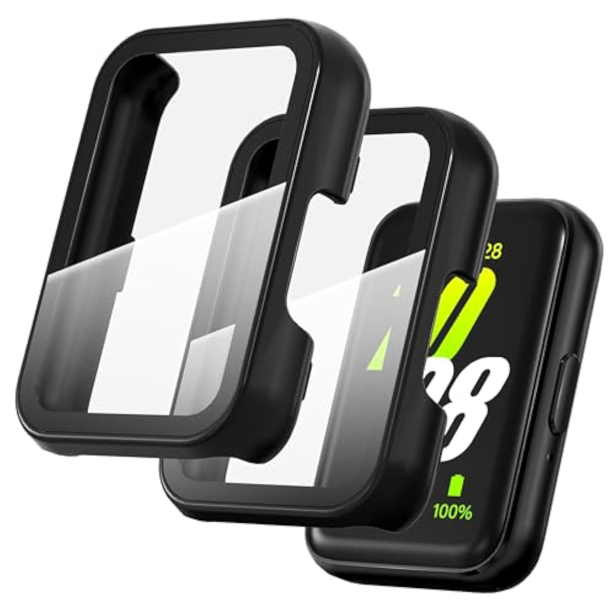 2-Pack For Samsung Galaxy Fit3 Case, Full-Coverage Tempered Glass Screen Protector, Hard Pc Bumper Protective Cover-Black+Black