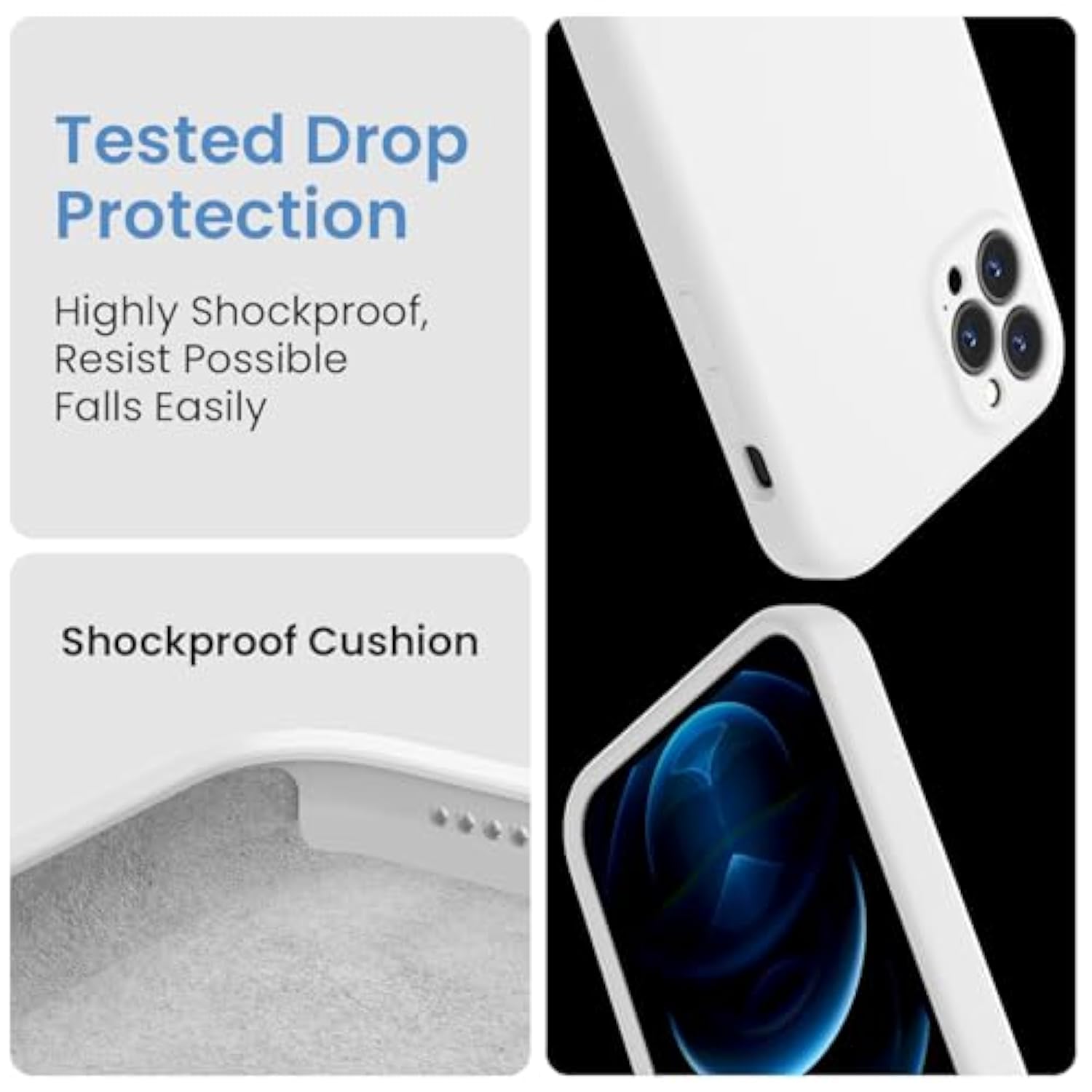 Designed For 12 Pro Max Case, Silicone [Camera Protecion] Phone Case With Soft Anti-Scratch Microfiber Lining, 6.7 Inch, White