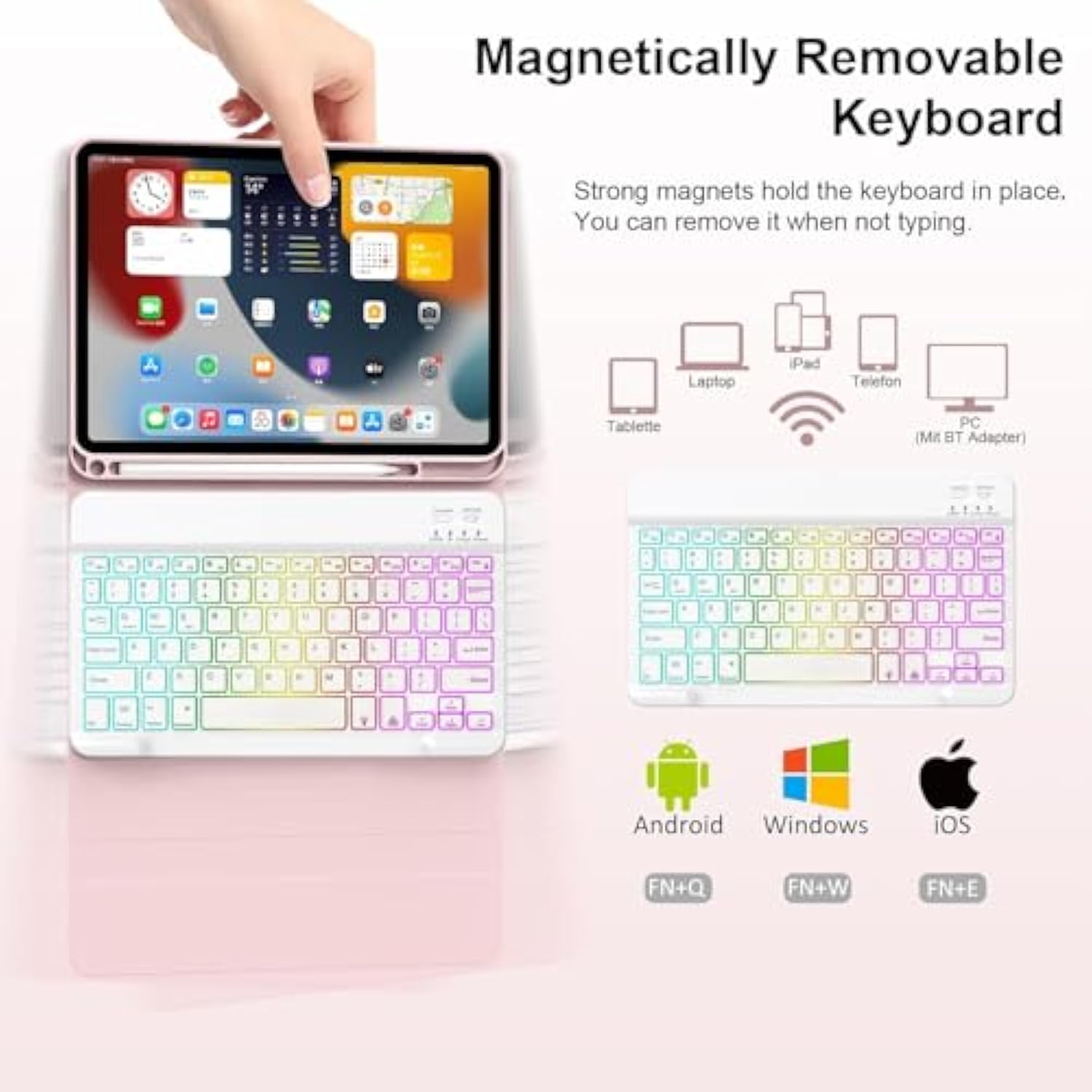 Keyboard Case For Ipad 9Th Generation 10.2 Inch With Mouse - 7 Colors Rainbow Backlit Magnetic Detachable Keyboard Cover With Pencil Holder For Ipad 8Th/7Th Gen/Pro 10.5"/Air 3Rd Gen,Purple