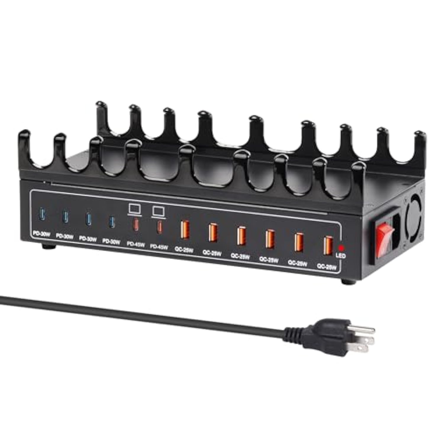 360W Charging Station For Multiple Devices, 12-Port Usb C Charging Station With Double 45W Pd Pps Port, Multi Device Fast Charger Dock For Macbook Pro Laptop, Iphone, Ipad, Tablet, Android Cell Phone