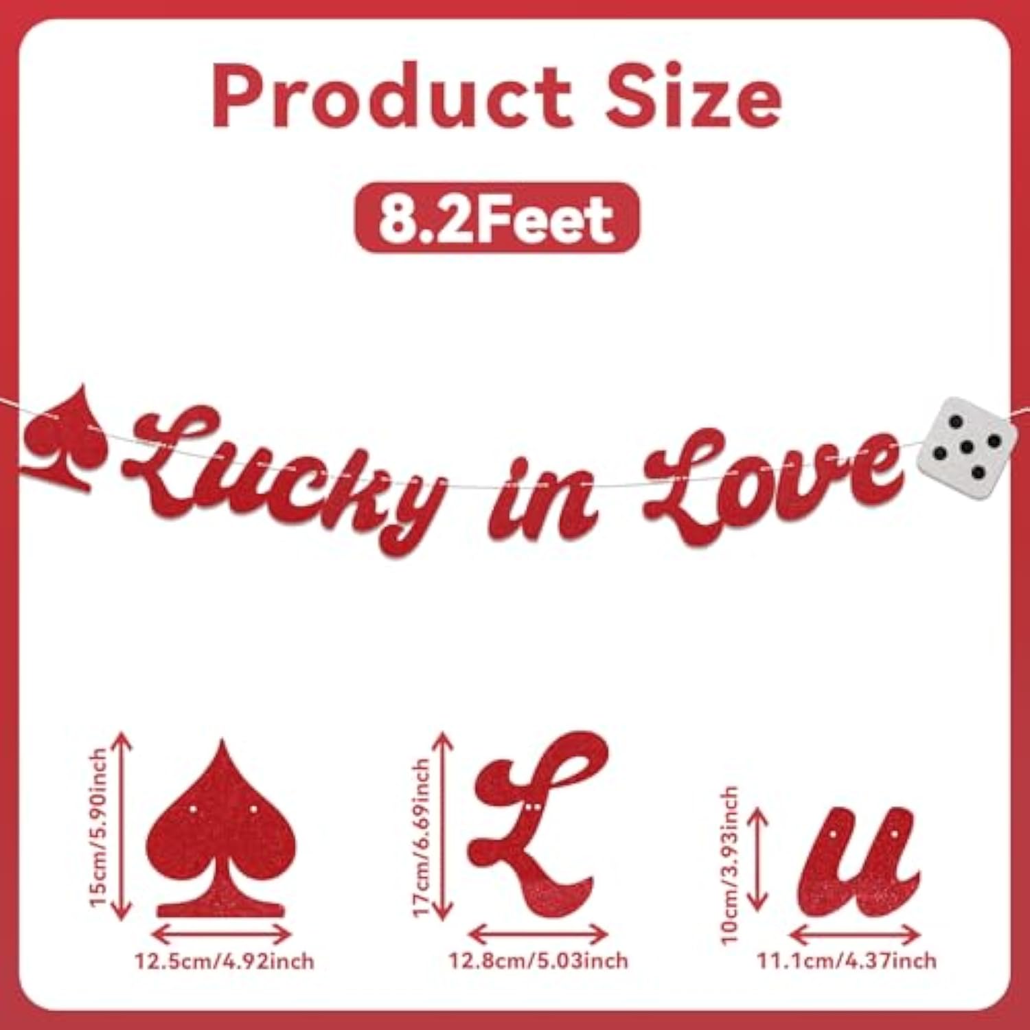 Lucky In Love Banner, Vegas Bachelorette Party Decorations, Casino Bridal Shower Party Decorations Red Glitter