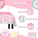 Donut 6Th Birthday Tablecloth, 3-Pack 108X54 Inch Plastic Table Covers With Sweet Sassy And Six Design, Perfect For Birthday Parties And Celebrations
