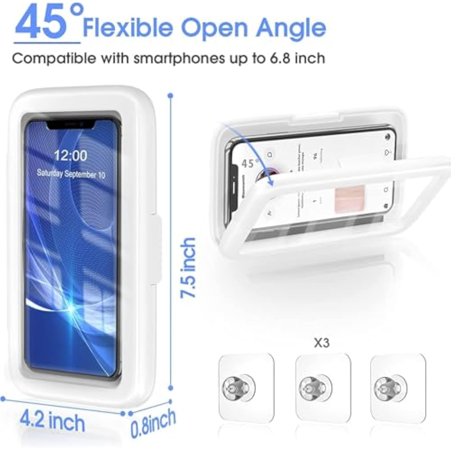 Waterproof Shower Phone Holder, 480° Rotating Case for Wall, Fits Up to 6.8"