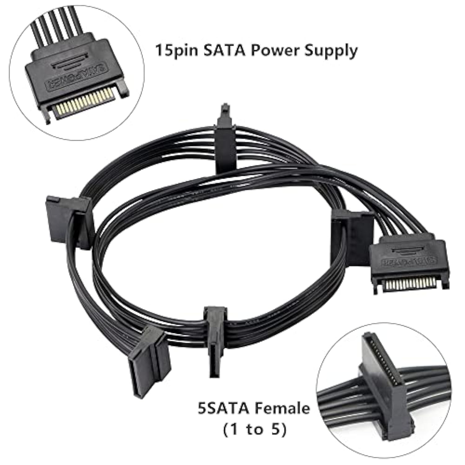 15Pin Sata Male To 5 X 15 Pin Sata Female Hard Drive Power Right Angle Splitte